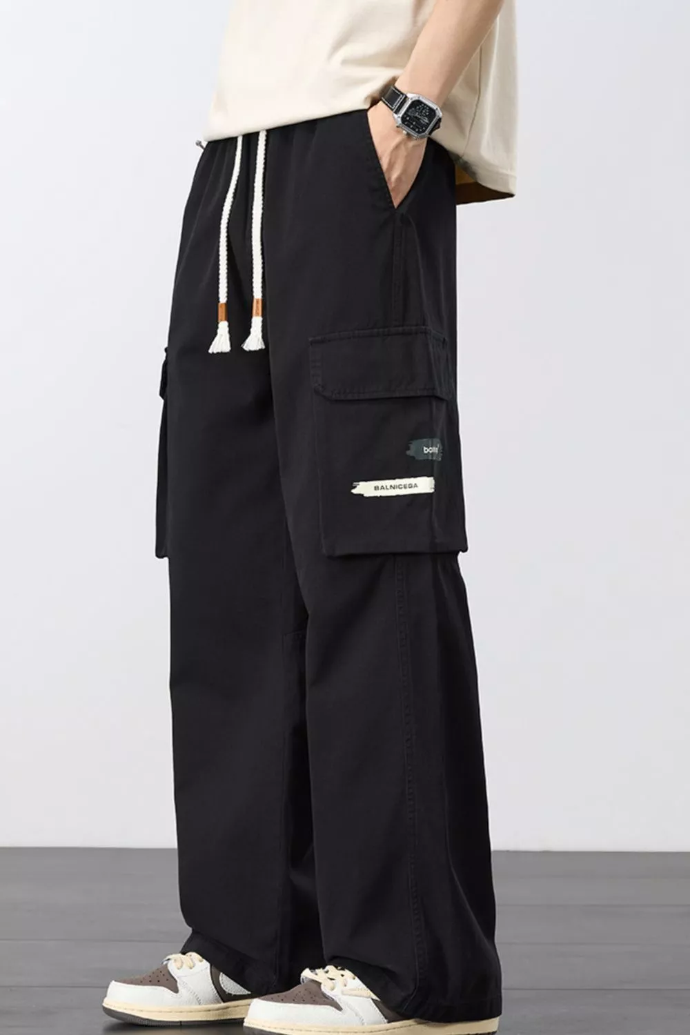 Men's Plus Size Loose Fit Cargo Pants with Drawstring, image 4