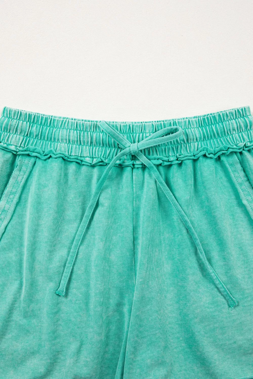 Mineral Washed Drawstring Elastic Waist Raw Cut Shorts, image 6
