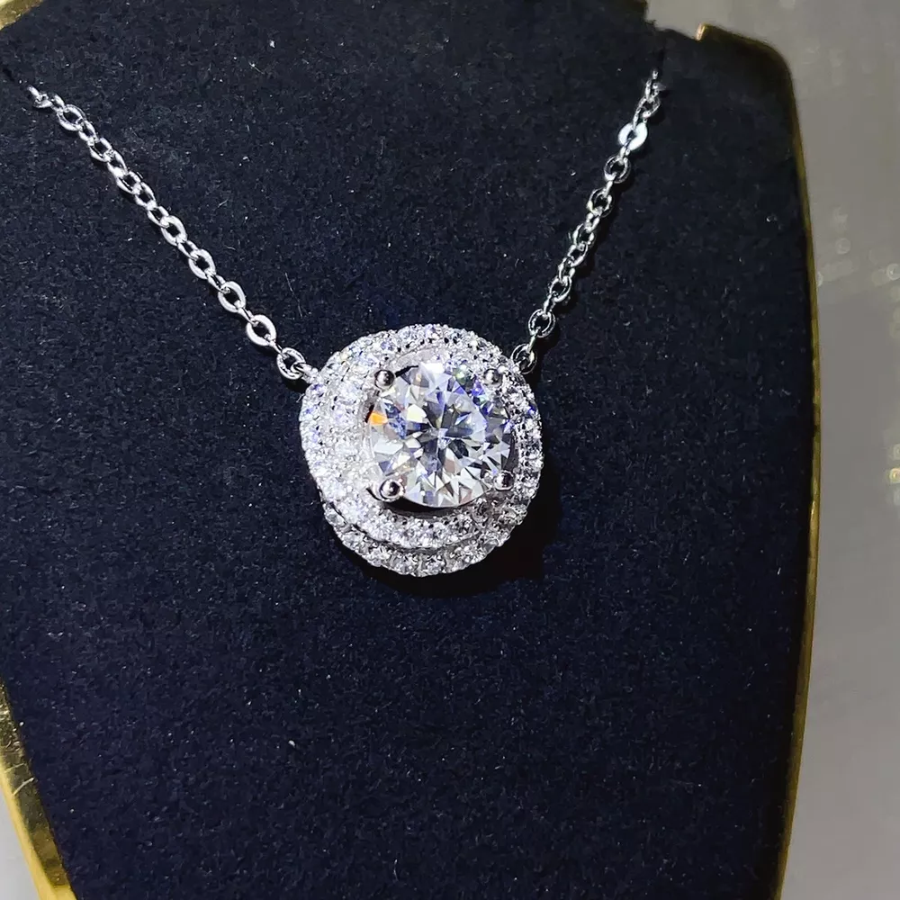 2 Carat 925 Sterling Silver Moissanite Pendant Necklace, image 2