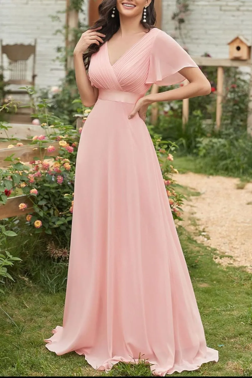 Surplice Flutter Sleeve Maxi Dress
