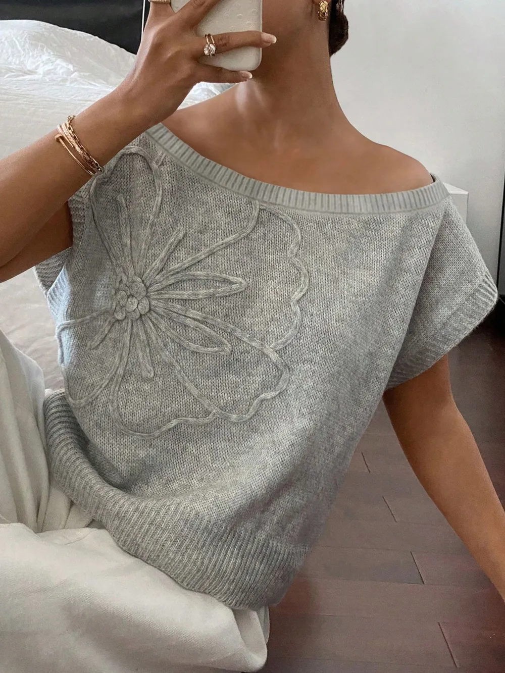 Ribbed Hem Boat Neck Sweater, image 2