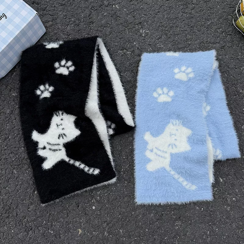 Cute Cat Paw Print Plush Scarf, image 2