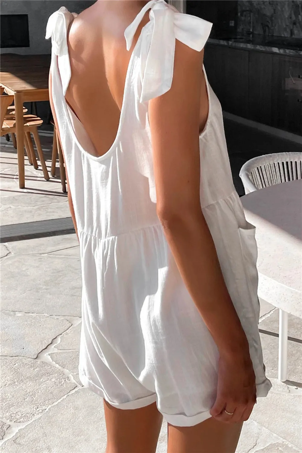 Full Size Scoop Neck Tie Shoulder Romper, image 9