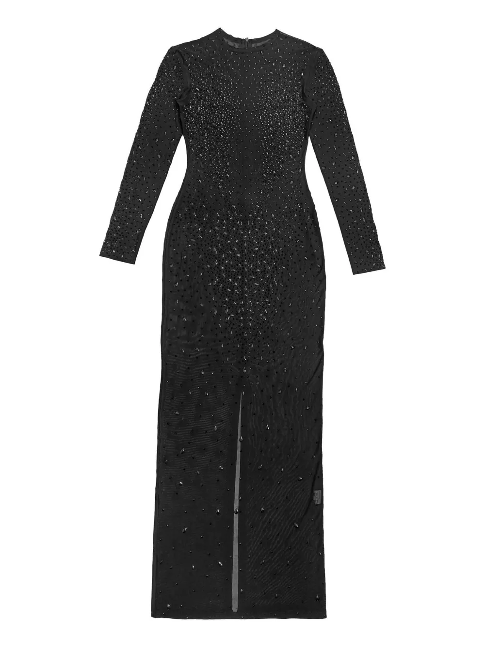 Sheer Mesh Rhinestone Embellished Long Sleeve Evening Dress, image 7