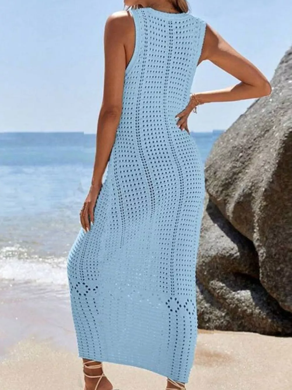 Sleeveless Crochet Knit Cover Up Maxi Dress, image 8