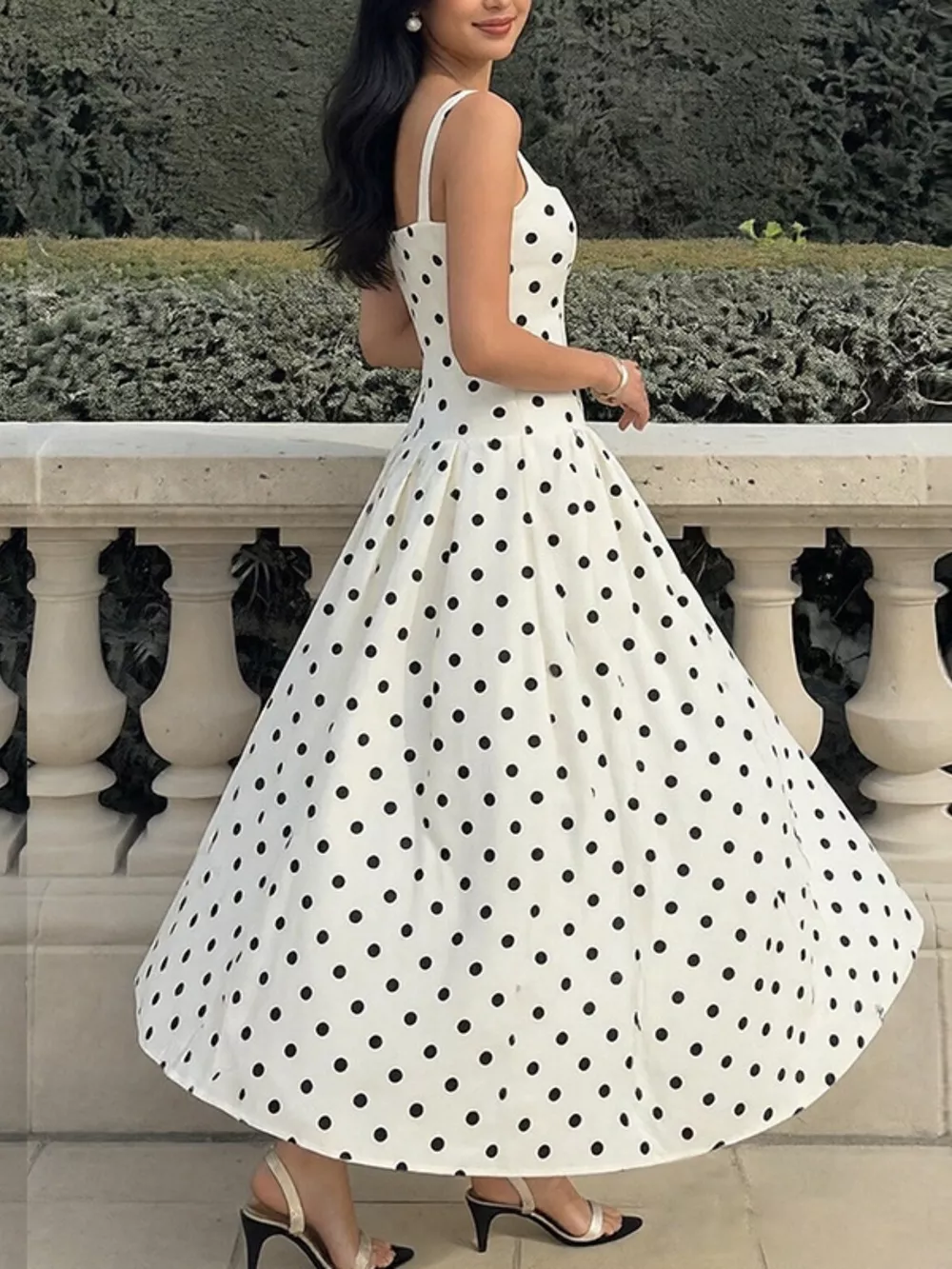 Polka Dot Square Neck Maxi Dress, image 2