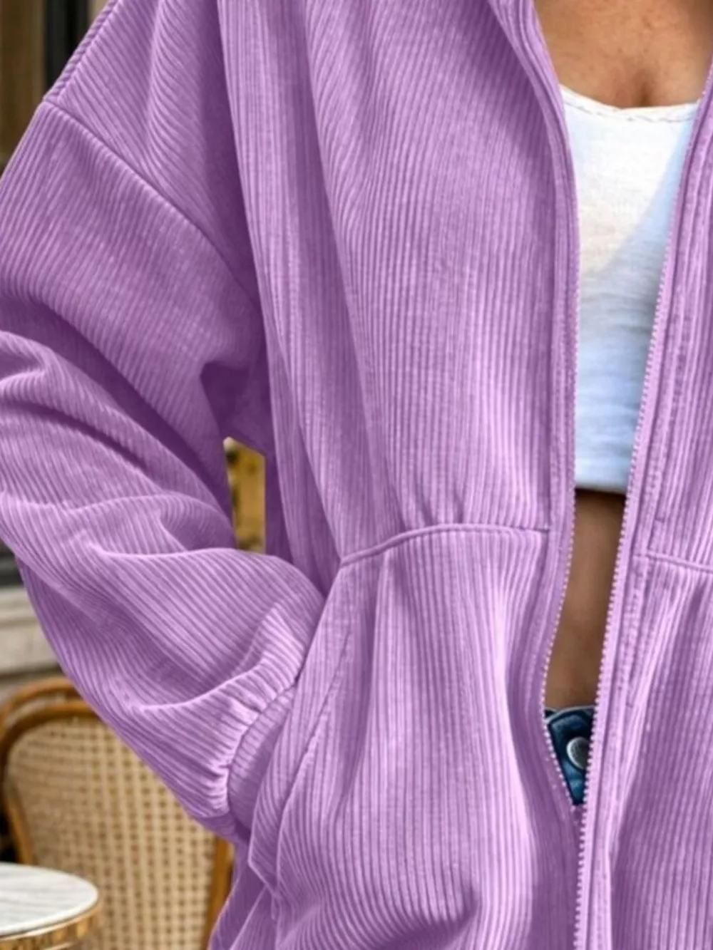 Casual Corduroy Zip-Up Stand Collar Sweatshirt, image 18