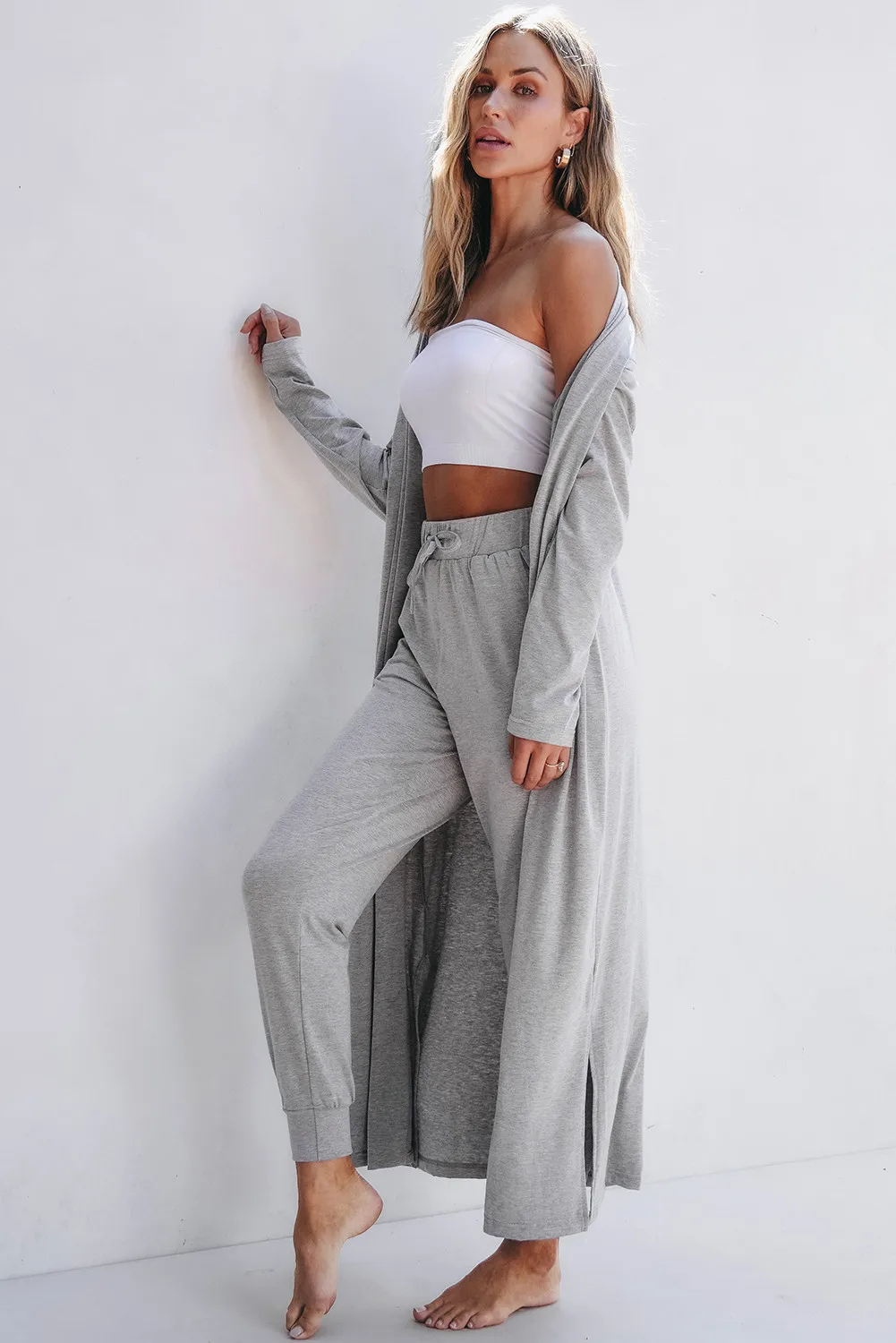 Open Front Long Sleeve Cardigan and Pants Lounge Set, image 10
