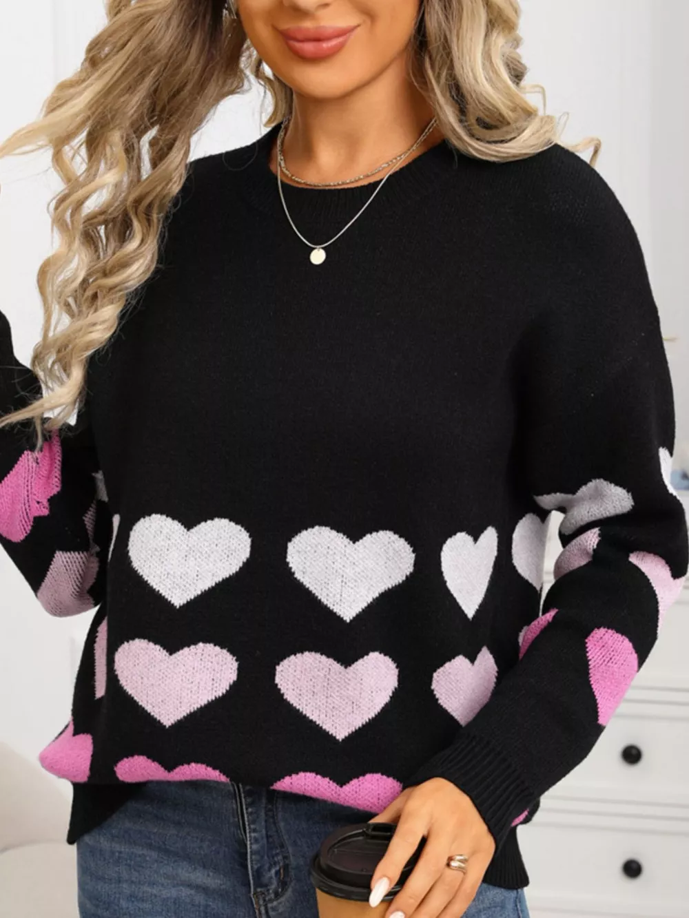 Valentine's Day Heart Pattern Crew Neck Sweater, image 16