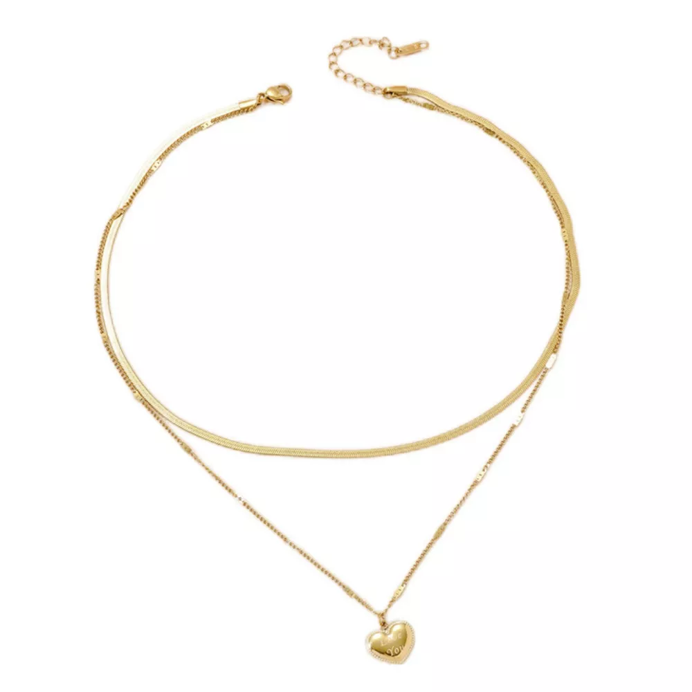 18K Gold-Plated Double Layered Heart Pendant Necklace, image 4