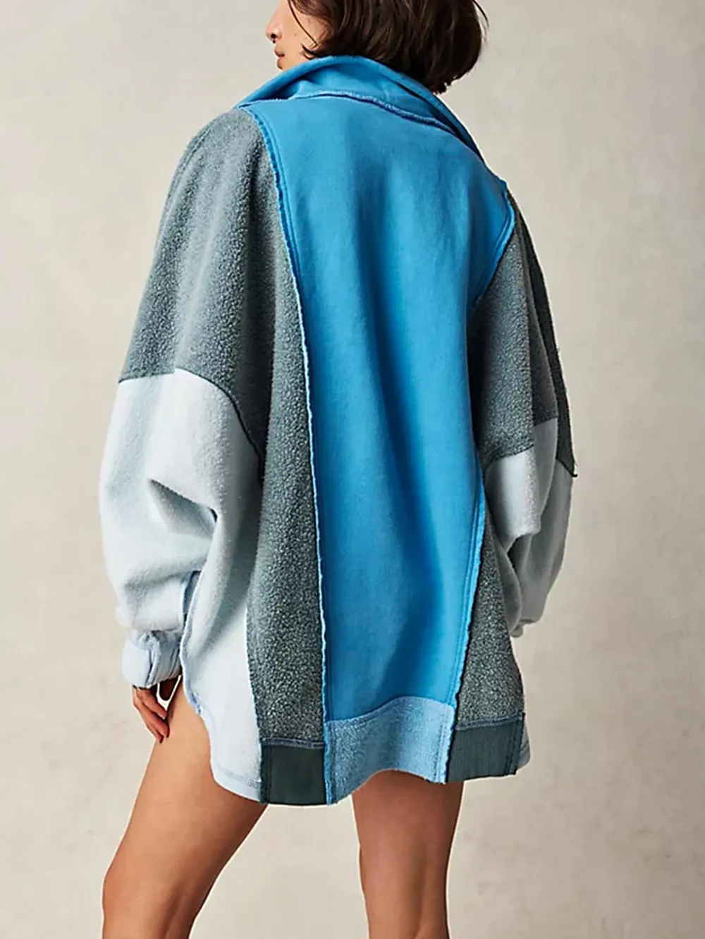 High-Low Exposed Seam Contrast Long Sleeve Sweatshirt, image 21