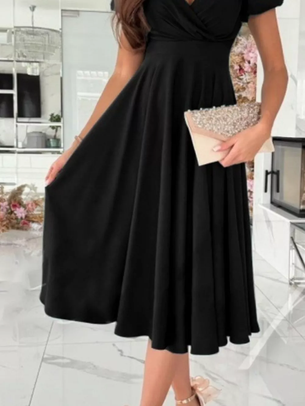 Surplice Short Sleeve Midi Dress, image 4