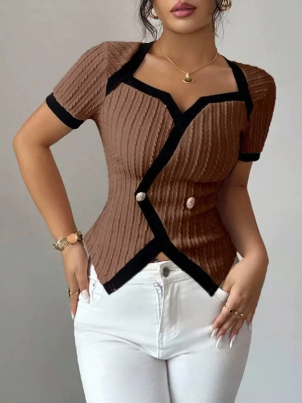 Contrast Trim Short Sleeve T-Shirt, image 2