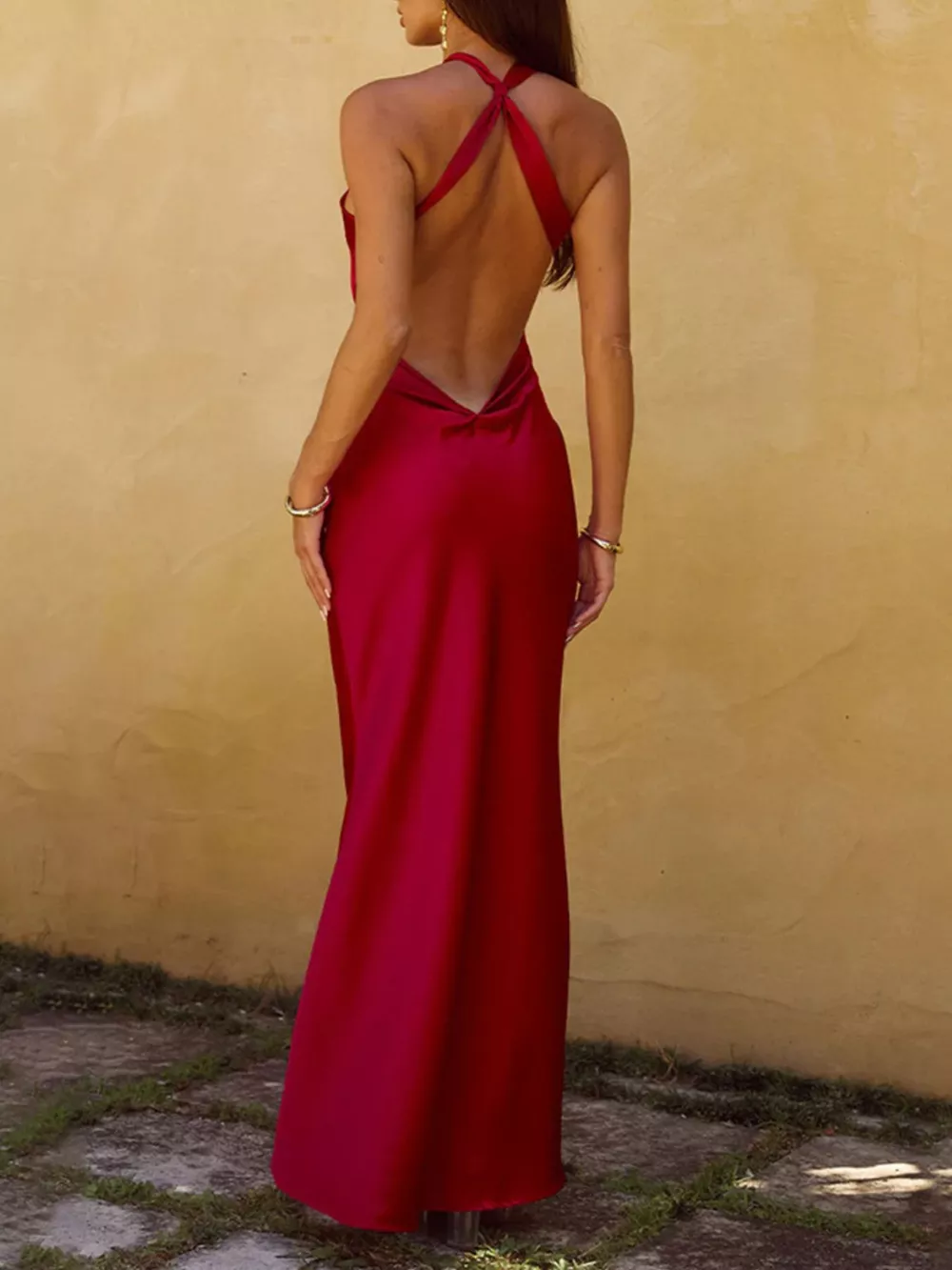 Halter Neck Satin Maxi Dress, image 11