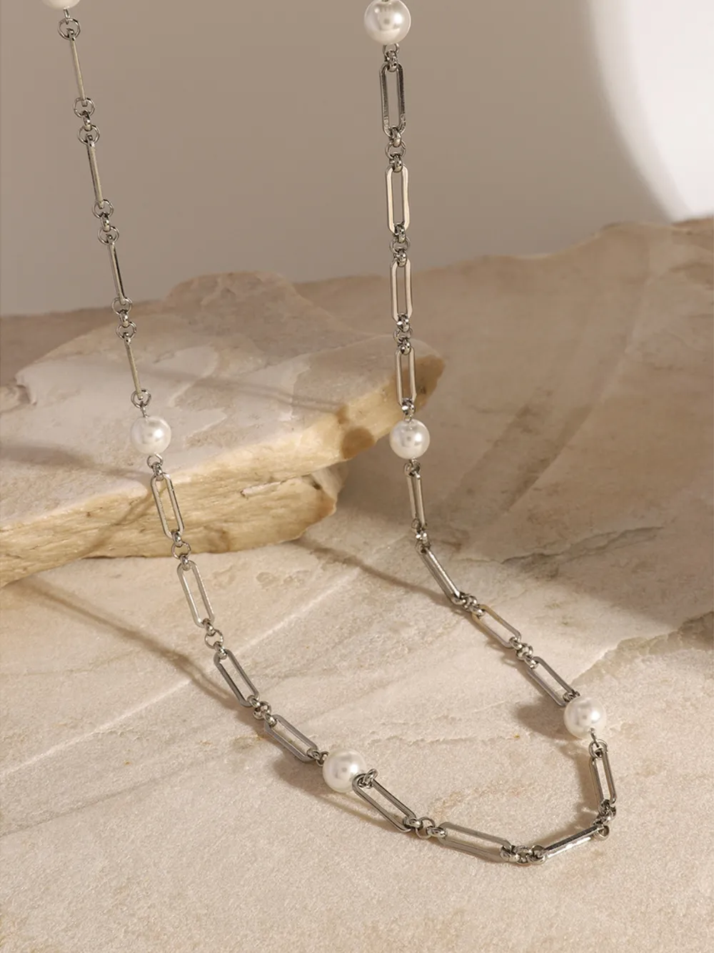 Stainless Steel Pearl Chain Necklace, image 9