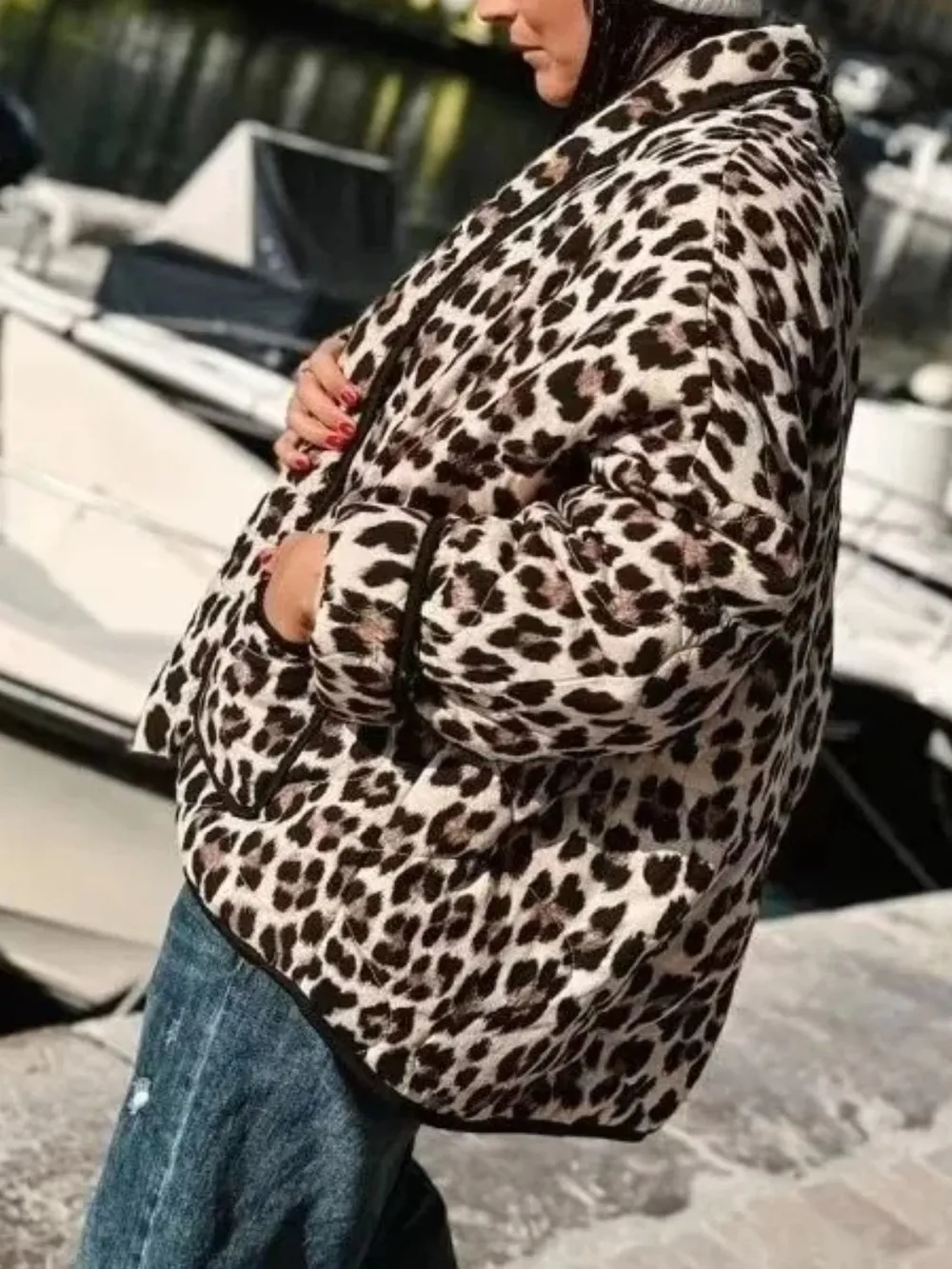 Leopard Open Front Long Sleeve Outerwear, image 2