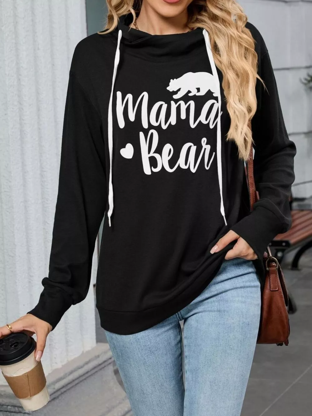 Contrast Letter Graphic Drawstring Long Sleeve Hoodie, image 3