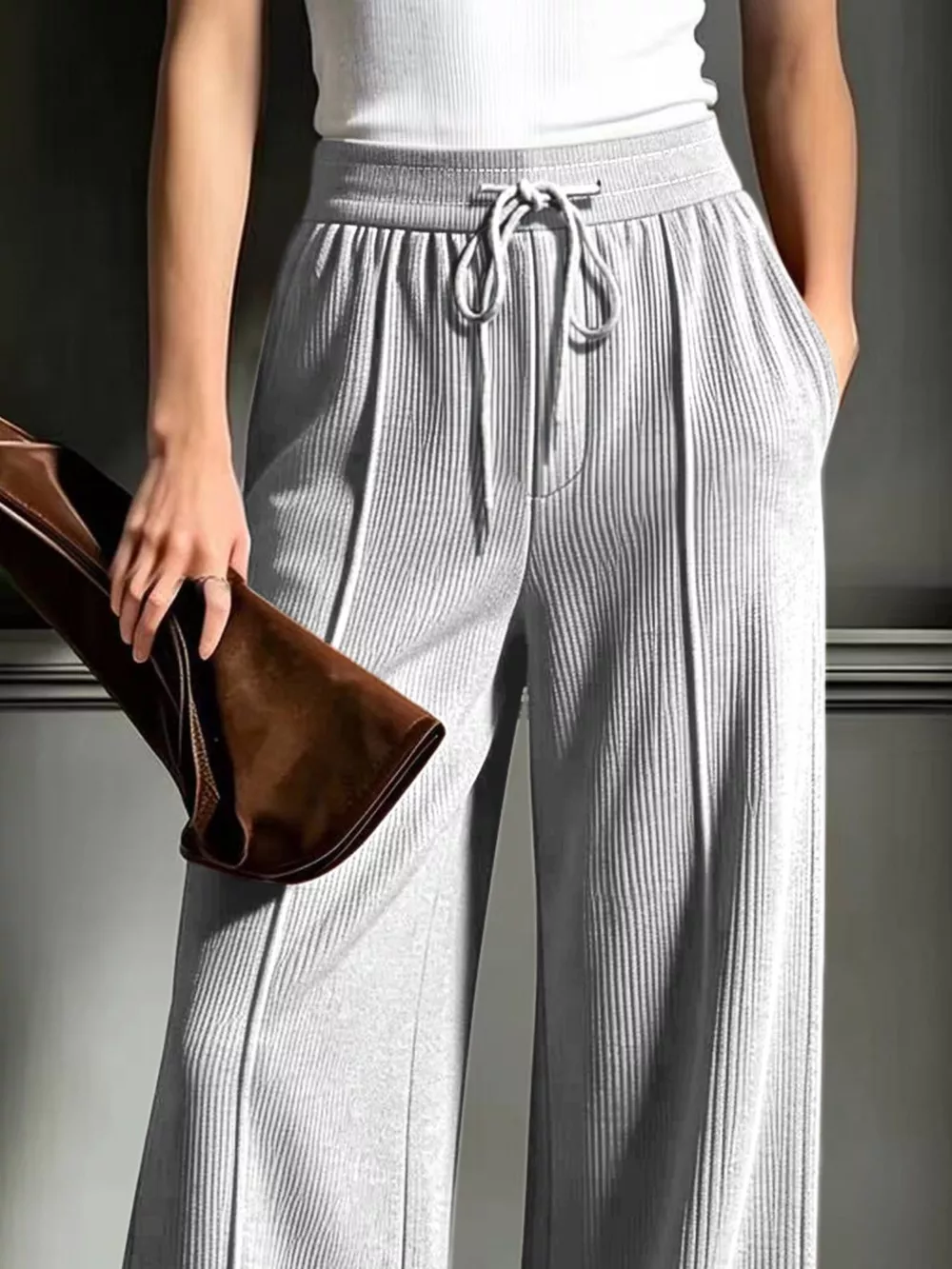 High-Waisted Wide-Leg Ribbed Corduroy Pants, image 4