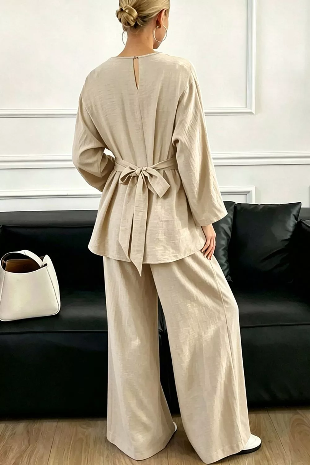 Metal Chain Waist Detail Top and Pants Set, image 3