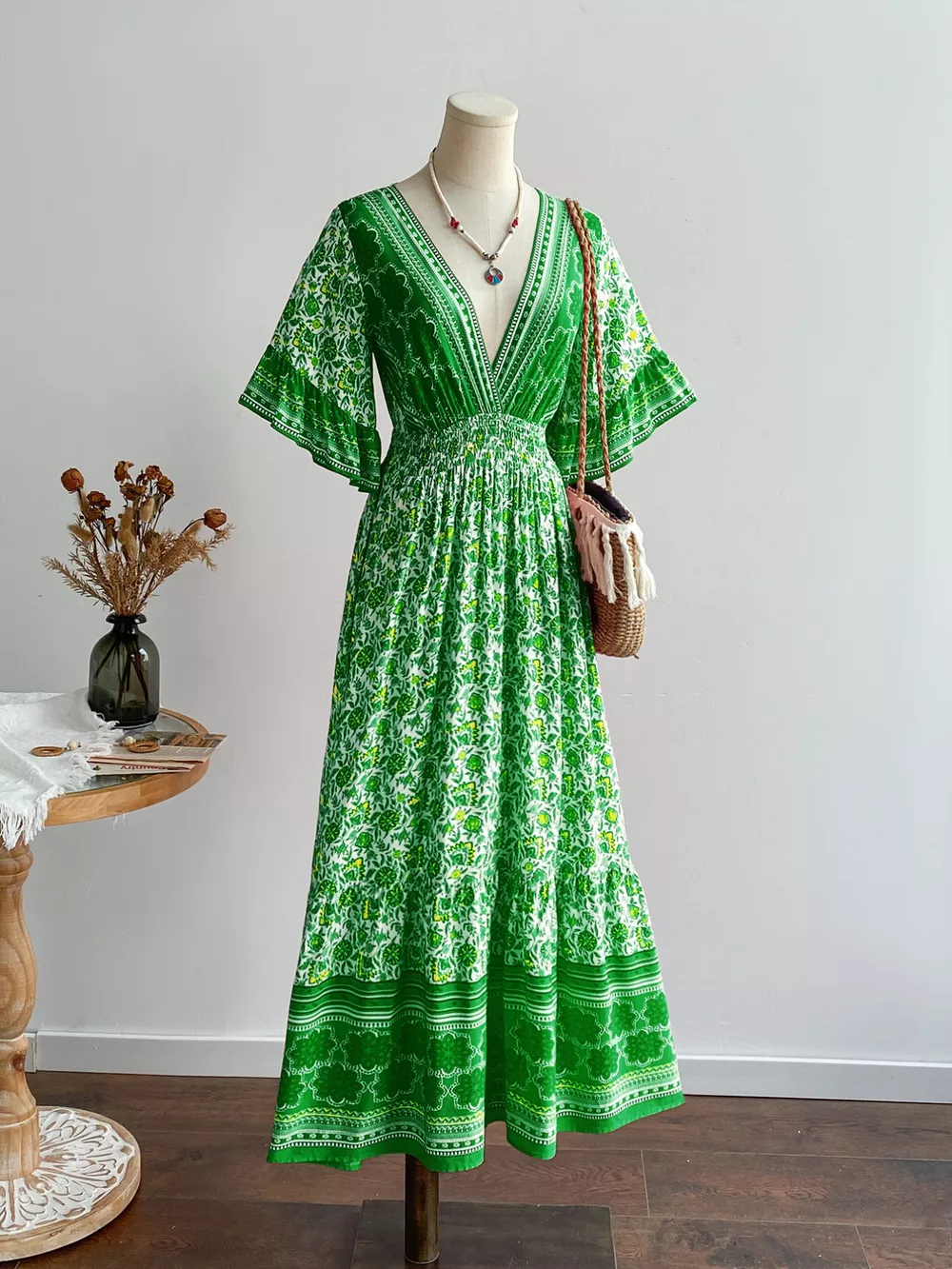 Floral Deep V-Neck Flutter Sleeves Dress, image 7