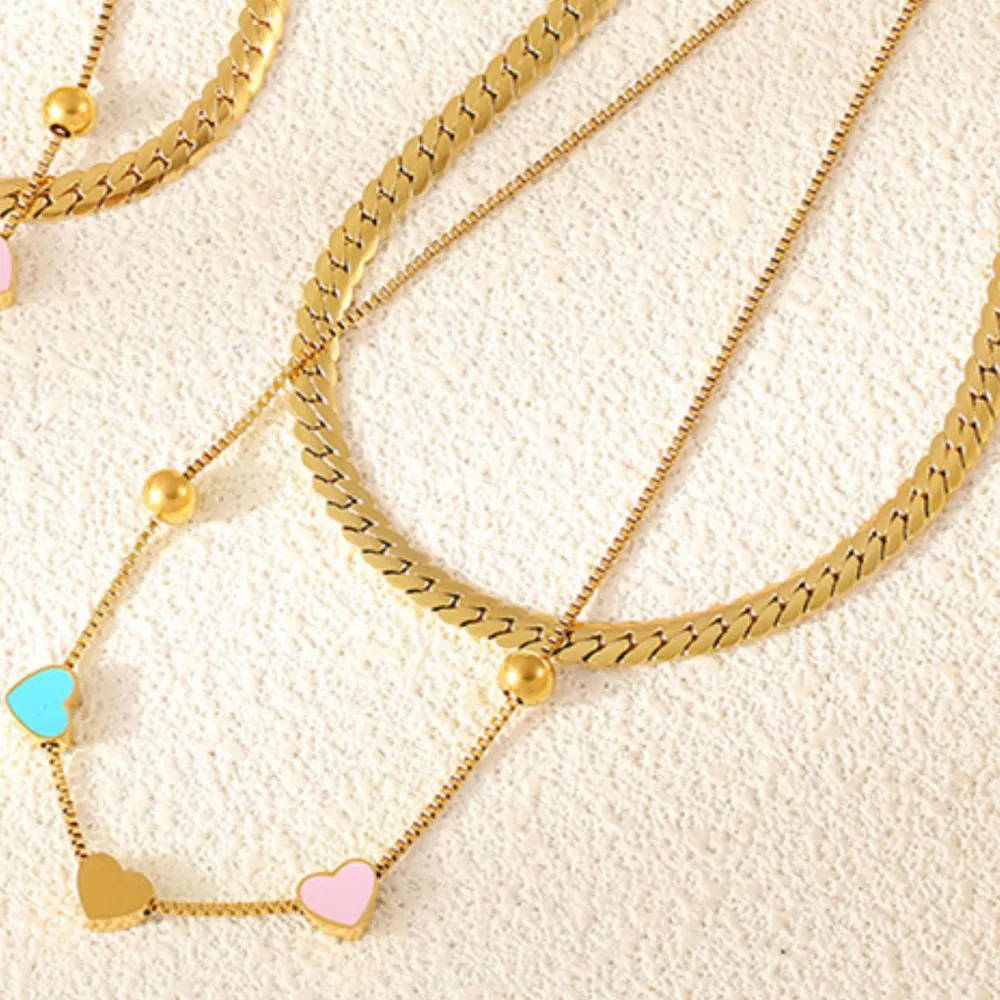 18K Gold-Plated Double Layered Heart Necklace, image 3