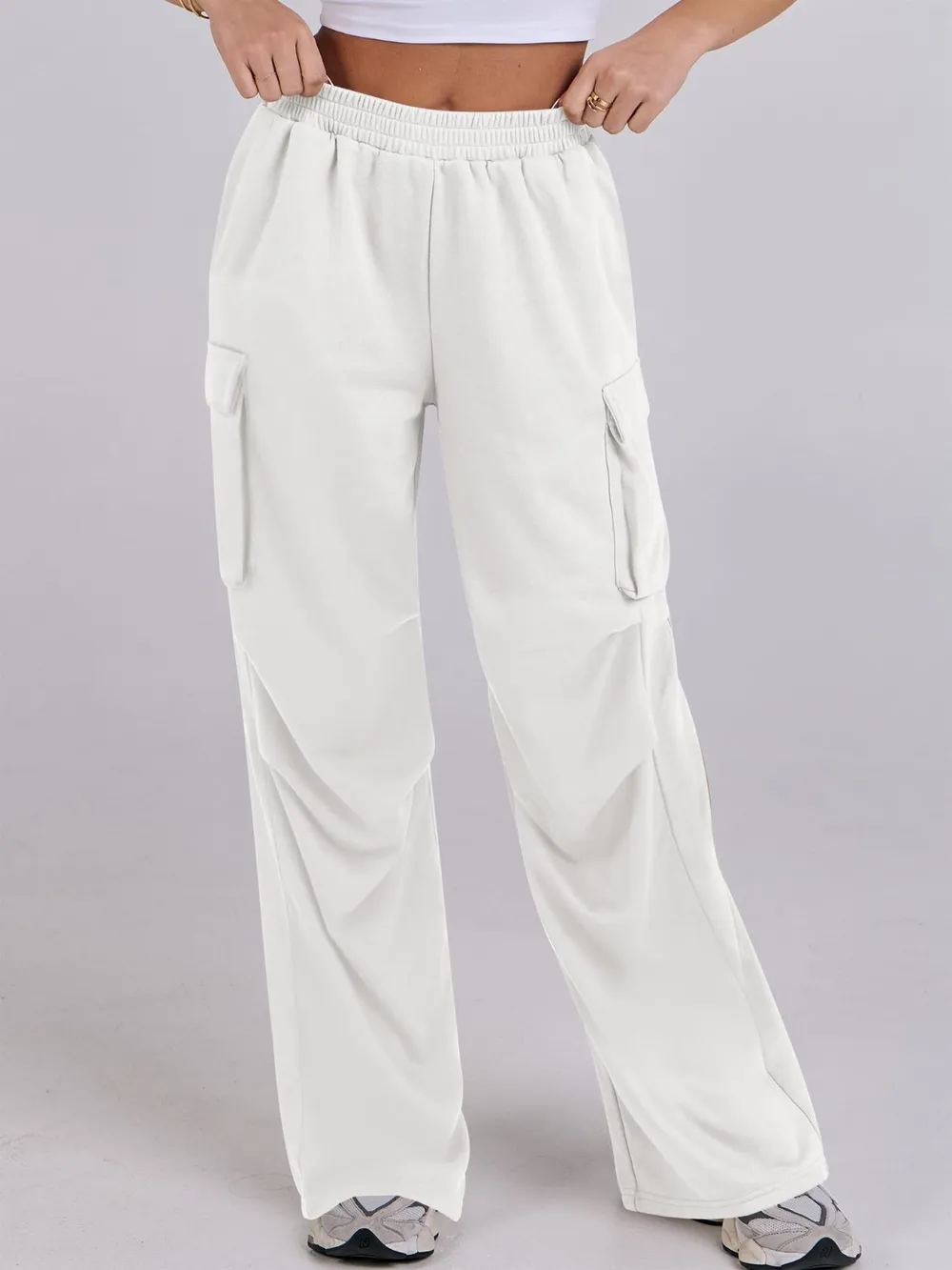 Elastic Waist Wide Leg Pants with Pockets, image 6