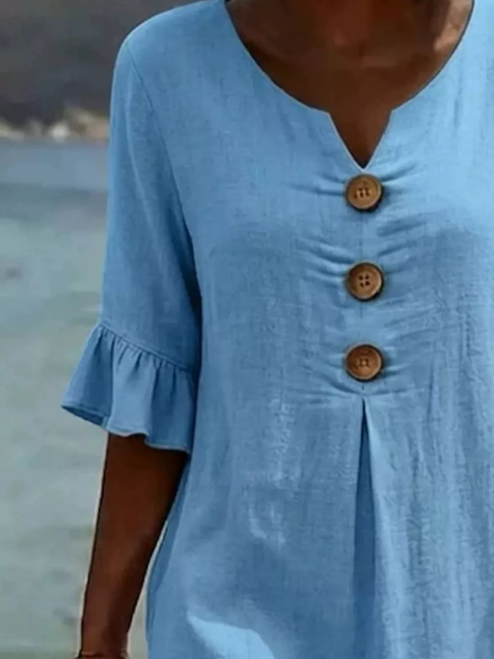 Full Size Casual Decor Button Dress with Ruffle Sleeves Plus Size, image 6