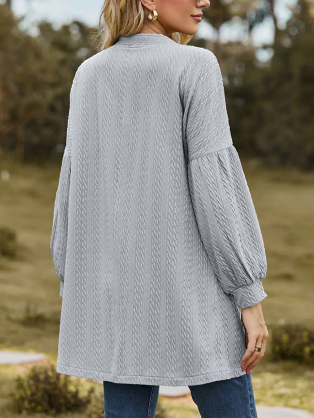 Textured Open Front Dropped Shoulder Cardigan, image 9