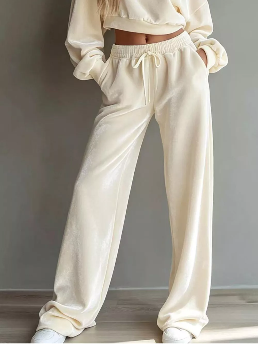 Full Size Cropped Sweatshirt and Wide-Leg Pants Set Plus Size, image 4