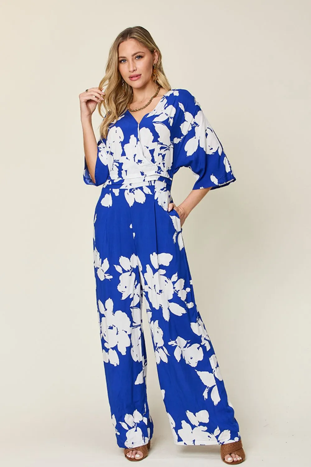 Full Size Printed Tie Back Wide Leg Jumpsuit, image 13