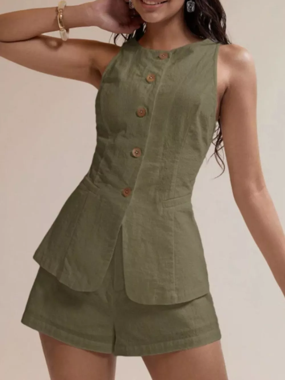 Button-Down Sleeveless Top and Shorts Set, image 11