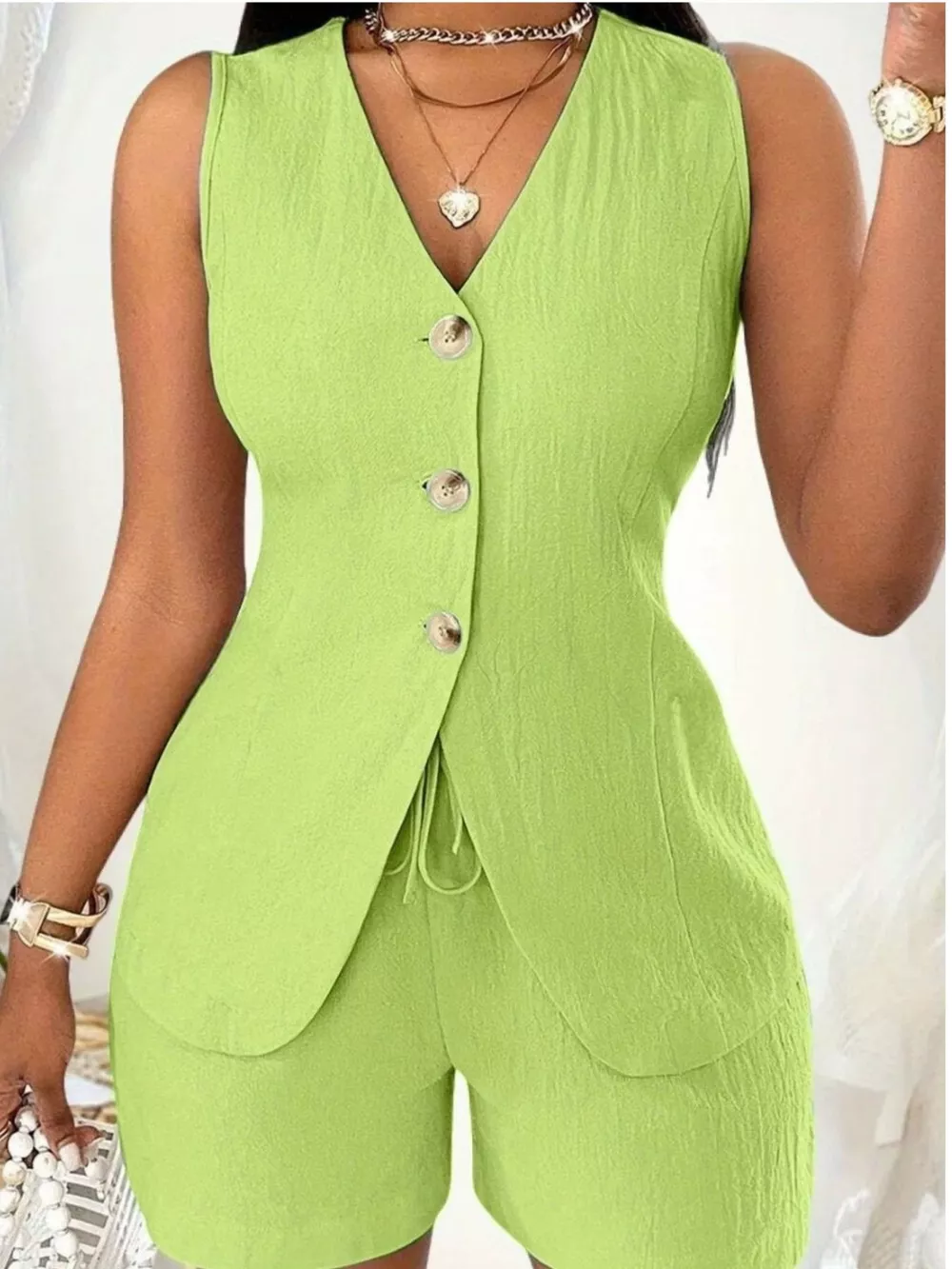 Sleeveless Button-Down Vest & Shorts Set, image 19