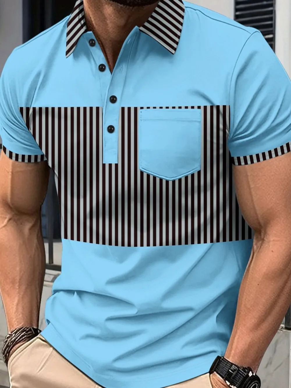 Men's Full Size Collared Contrast Striped Polo Plus Size, image 3