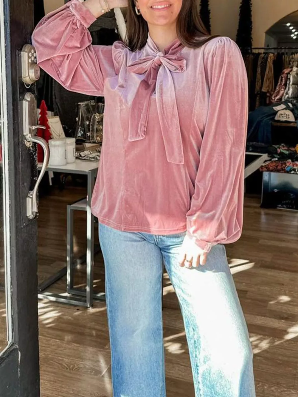 Velvet Tie-Neck Blouse, image 2