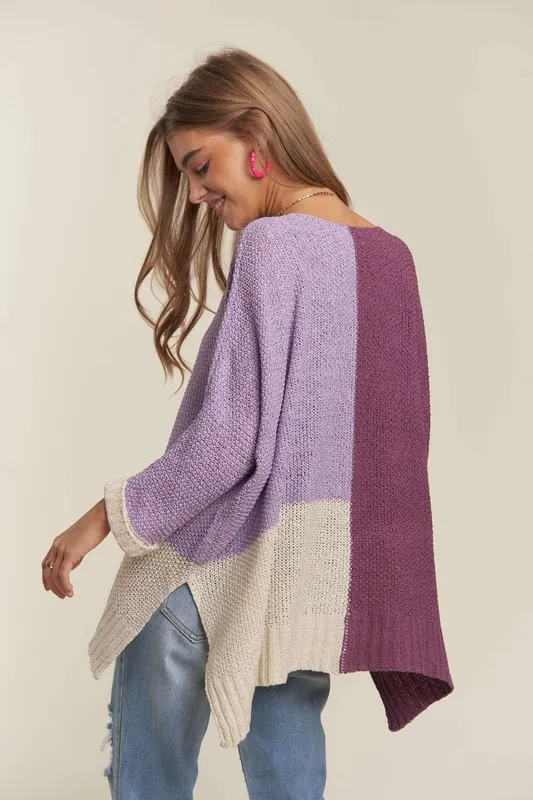 Side Slit Color Block Long Sleeve Sweater, image 3