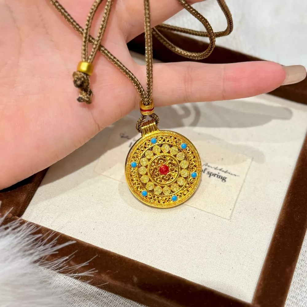 18K Gold-Plated Round Pendant Necklace, image 4