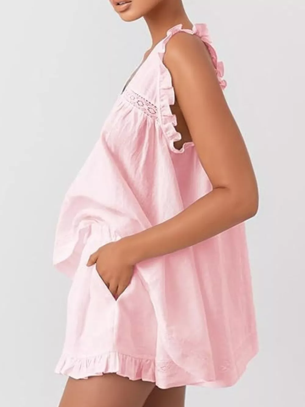 Ruffle Trim V-Neck Top and Shorts Set, image 10