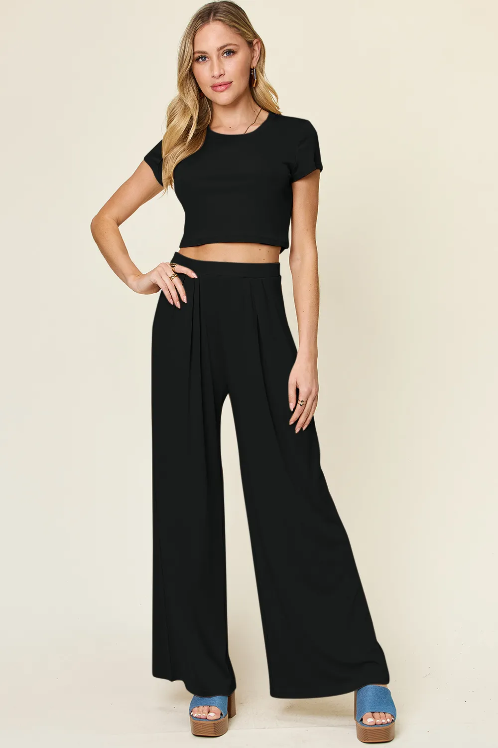 Full Size Round Neck Top and Pants Set