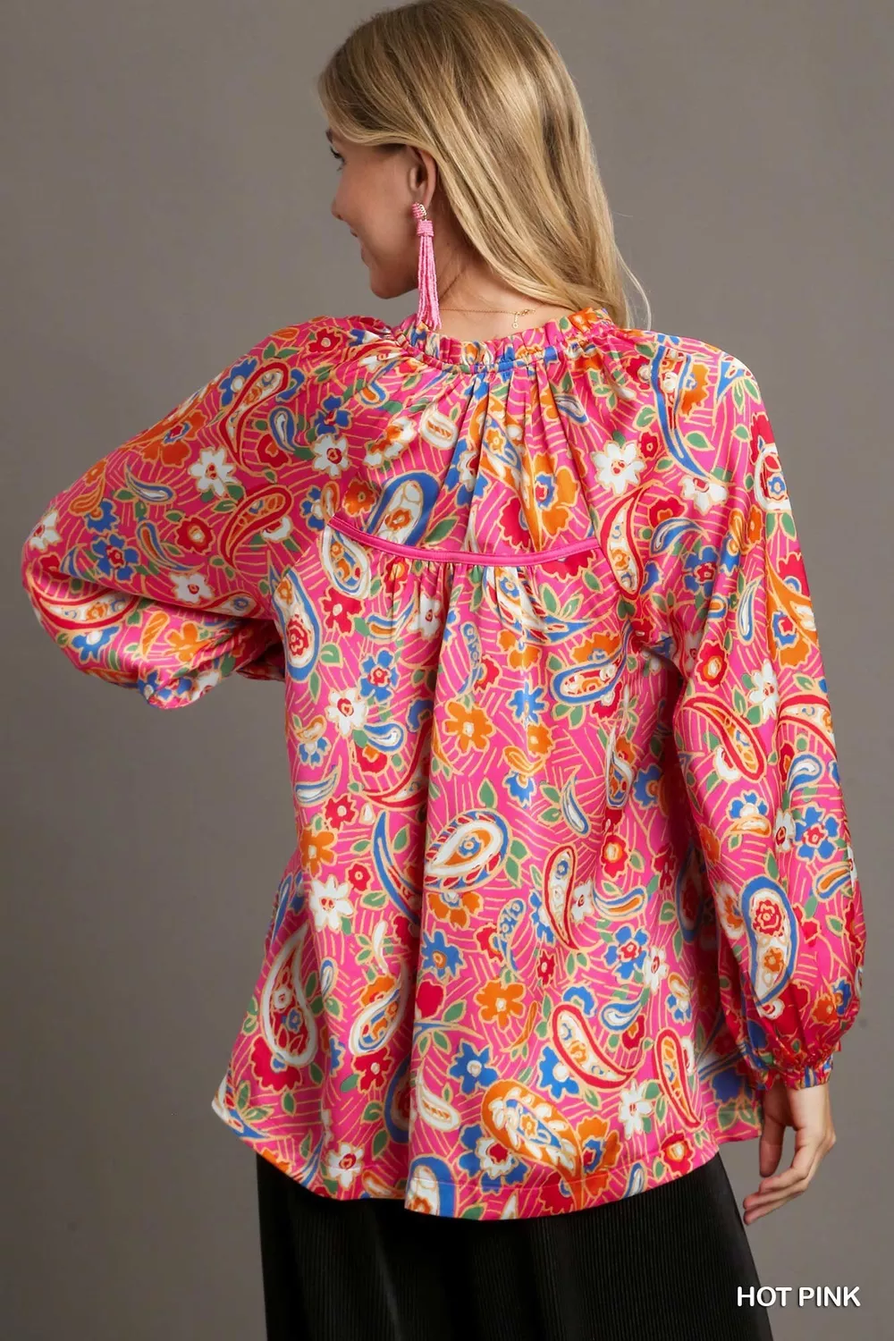 Full Size Satin Paisley Ruffle Neck Button-Up Shirt Plus Size, image 4