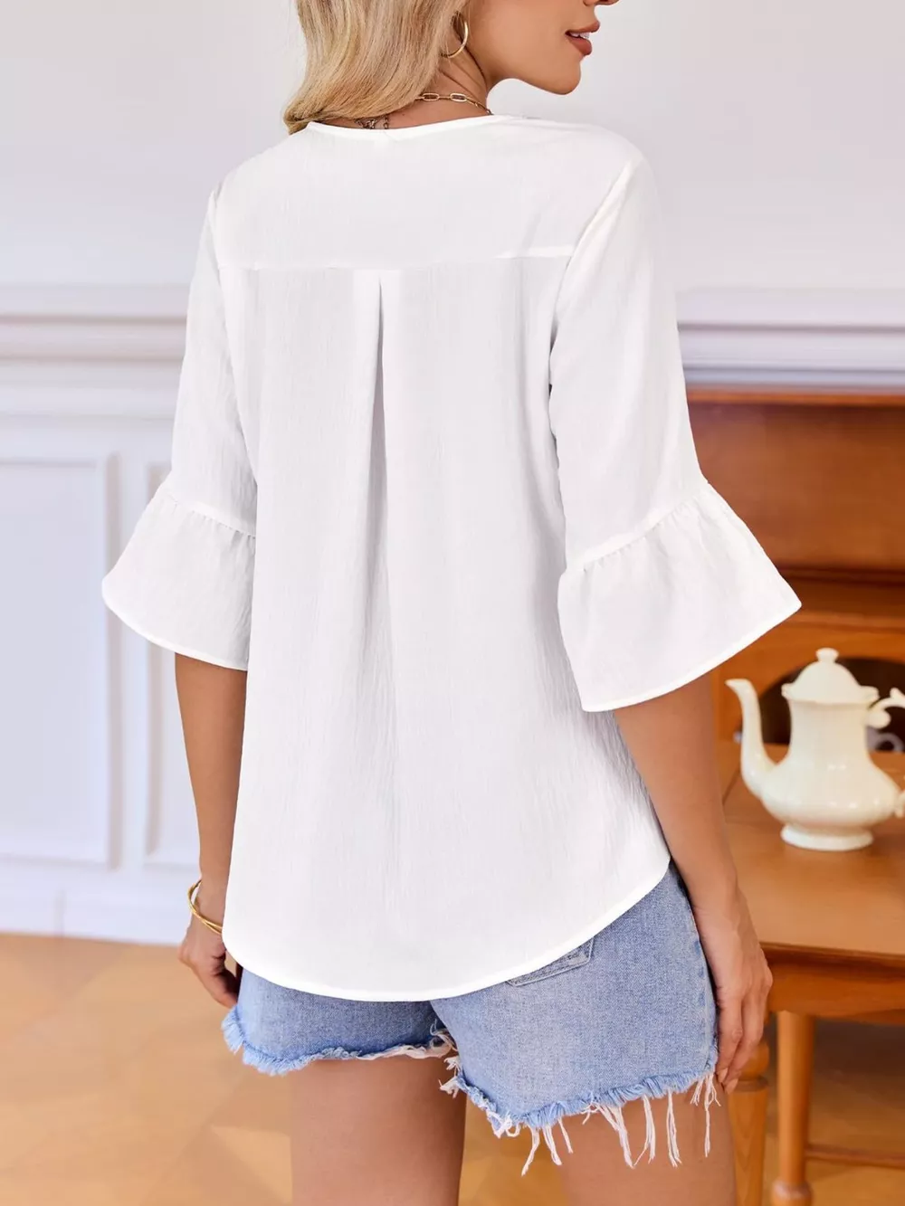 Ruffle Trim V-Neck Blouse, image 19
