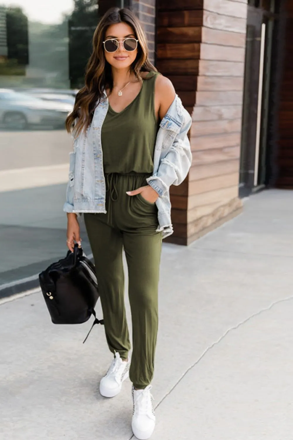 Drawstring Round Neck Sleeveless Jumpsuit, image 7