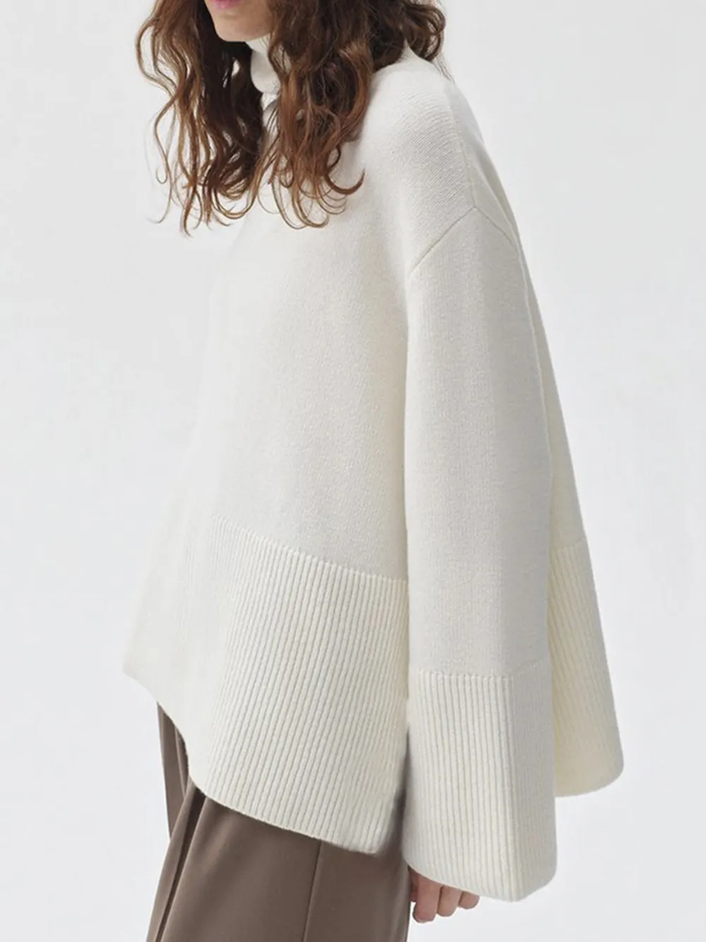 Side Slit Turtleneck Drop Shoulder Sweater, image 3