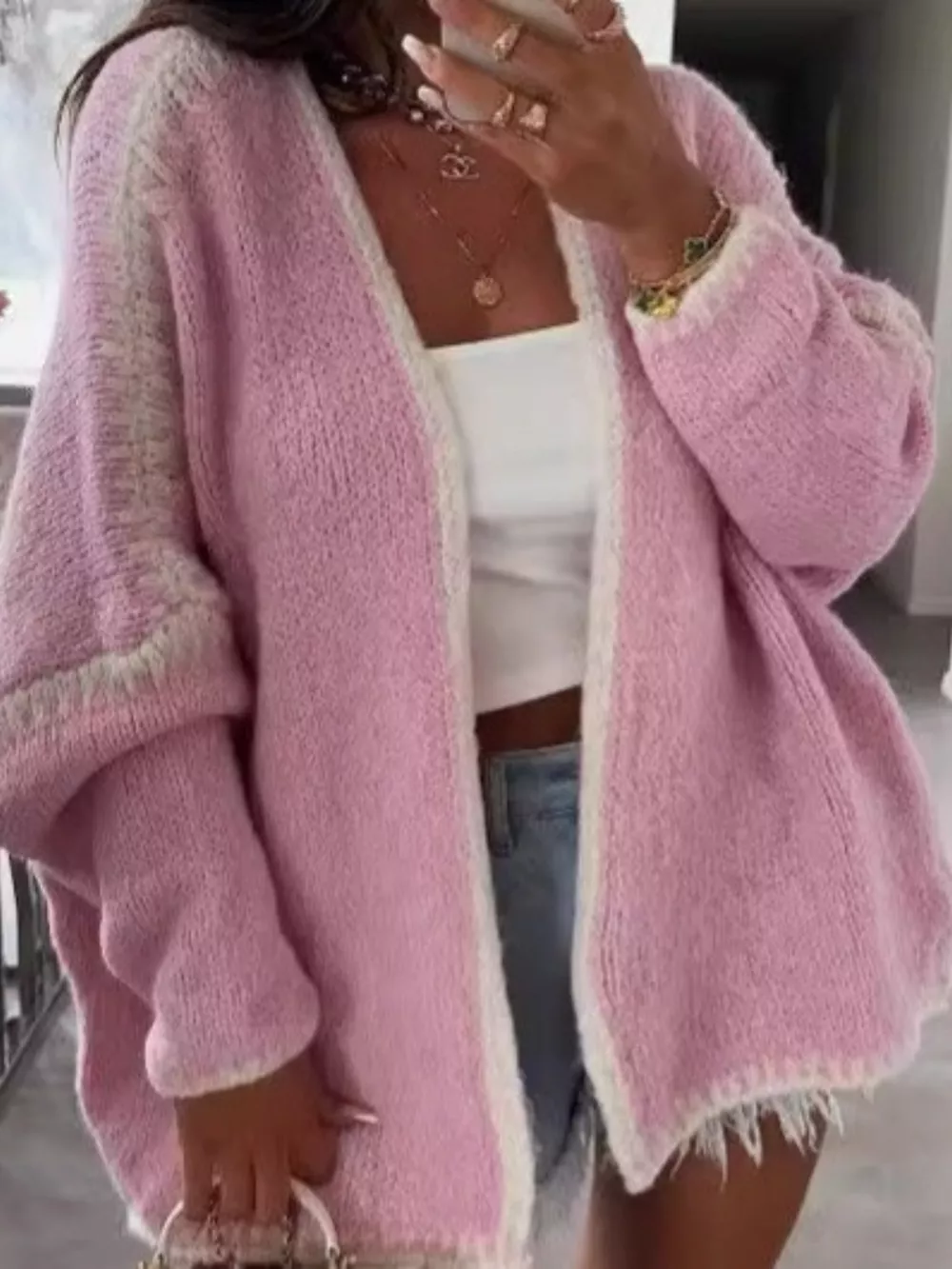 Contrast Trim Open Front Cardigan, image 6