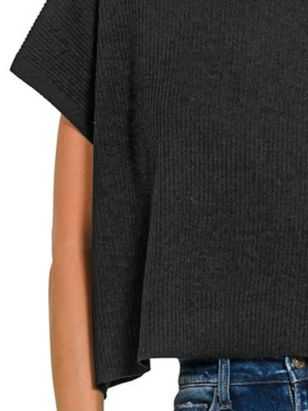 Viscose Mock Neck Short Sleeve Boxy Sweater, image 3