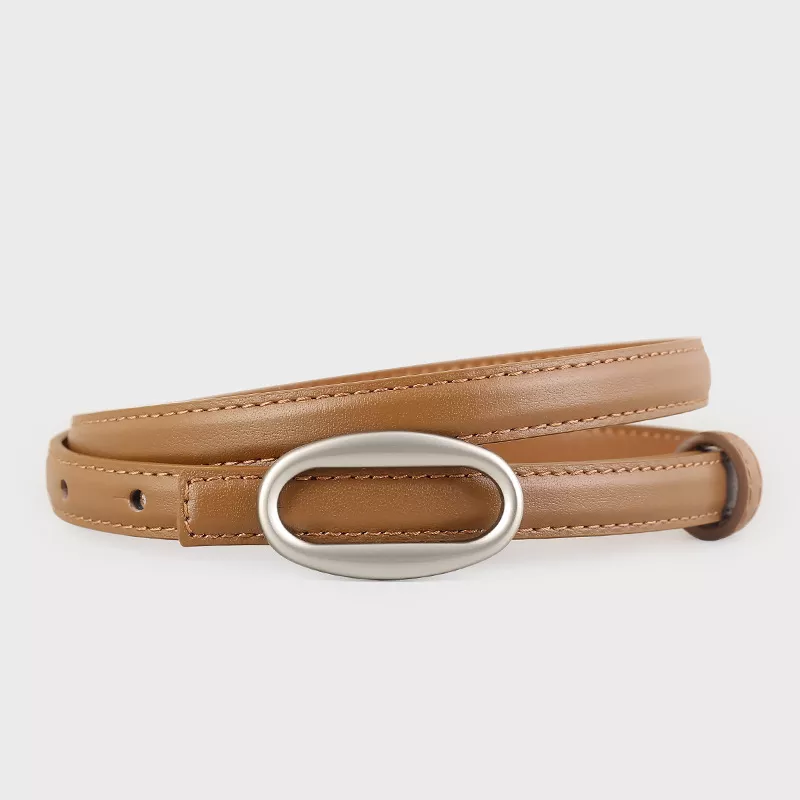 Oval Buckle Skinny Leather Belt, image 5