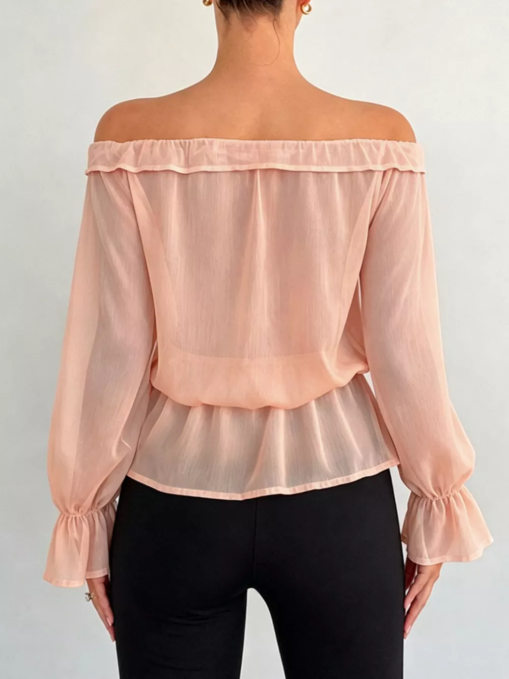 Off-Shoulder Flounce Sleeve Chiffon Blouse, image 15