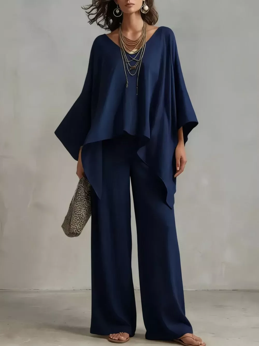 Full Size V-Neck Batwing Sleeve Top and Wide-Leg Pants Two-Piece Set Plus Size, image 5