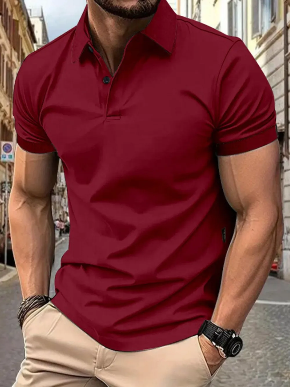 Men's Full Size Button Detail Short Sleeve Polo Plus Size, image 2
