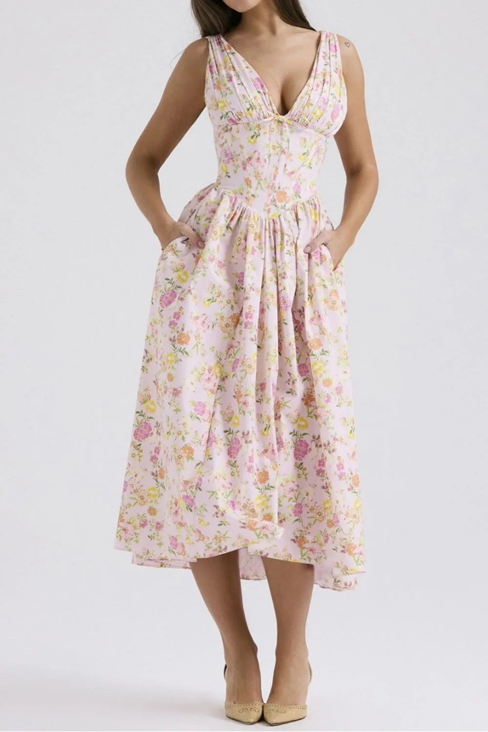 Floral V-Neck Sleeveless Midi Dress with Pockets, image 10