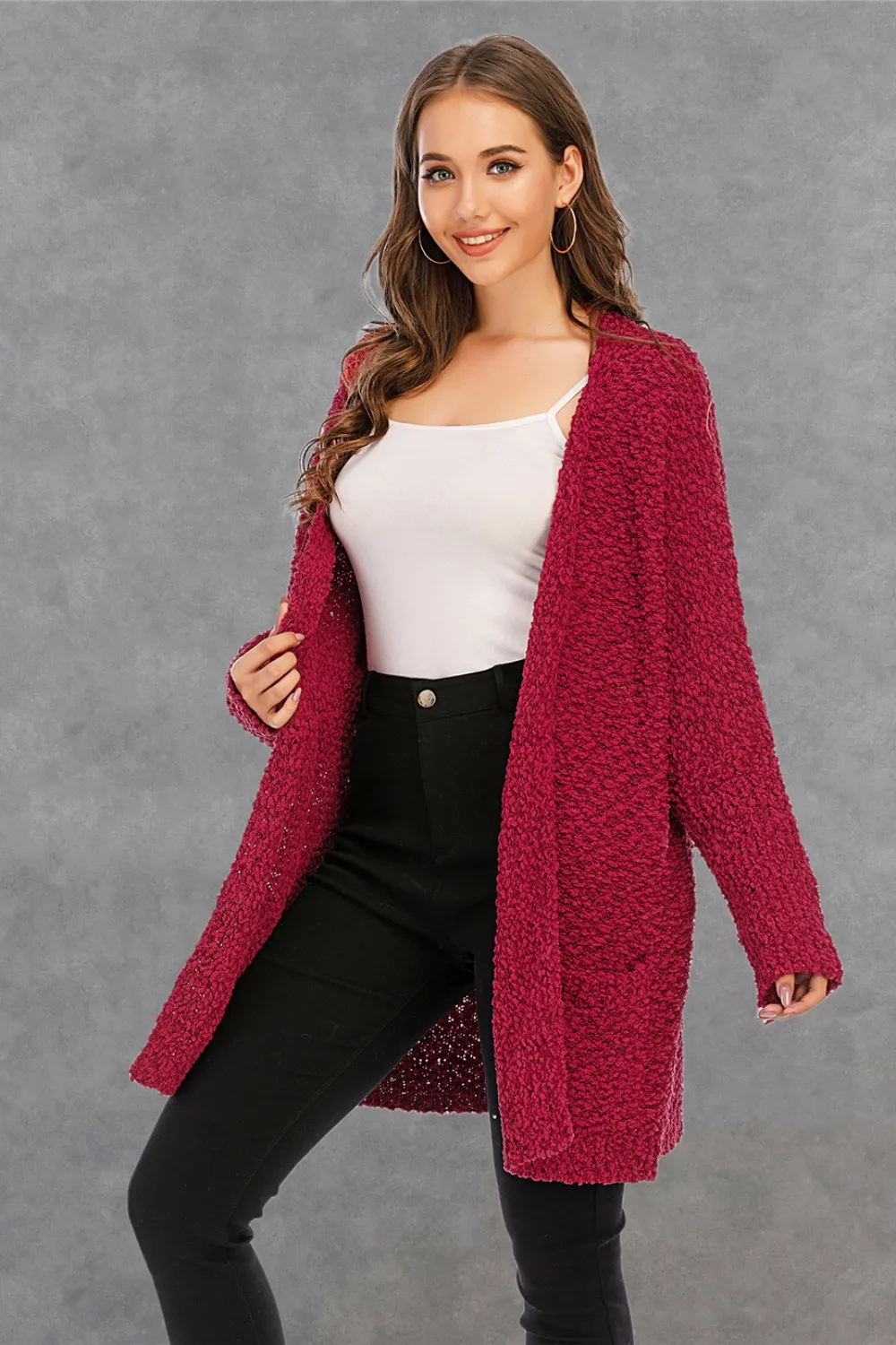 Pocketed Open Front Long Sleeve Cardigan, image 13